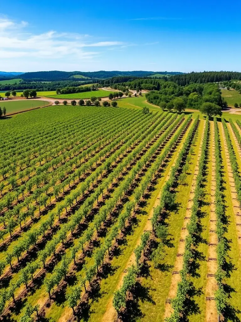 An aerial view of a fully established vineyard with mature grapevines, showcasing the result of Peter Smith Contractors' vineyard establishment services.